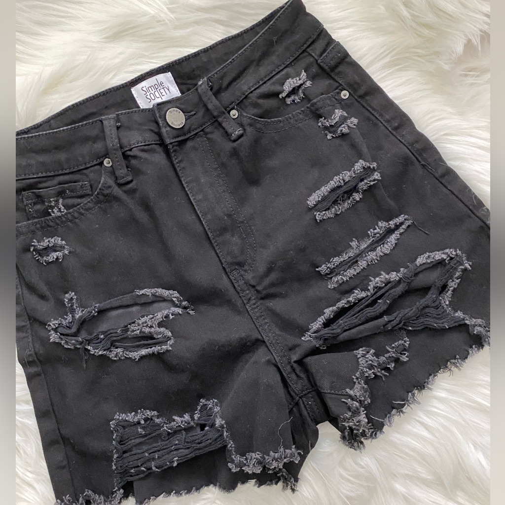 Simple Society High Waisted Destroyed Black Jean Shorts 5 / 27